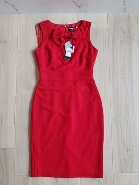Karl Lagerfeld Red Sleeveless Midi Dress with Bow Neck
